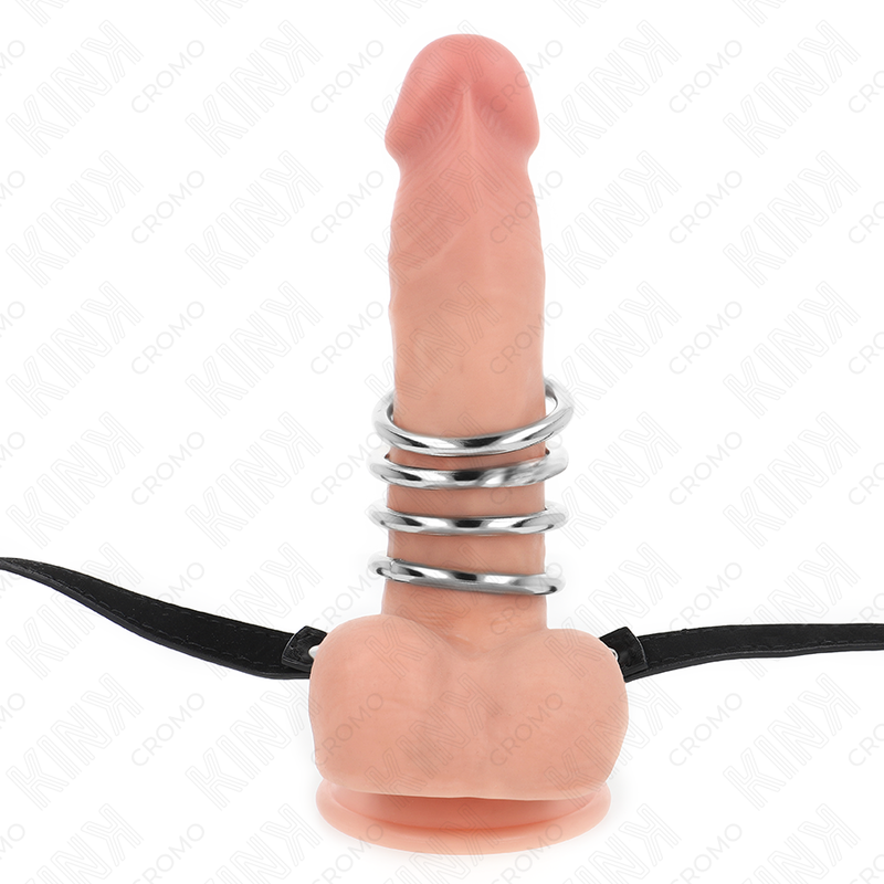 KINK - 5 METALEN PENISRINGEN VAN 3.8 CM TOT 5 CM MET LEREN RIEM VAN 112 CM