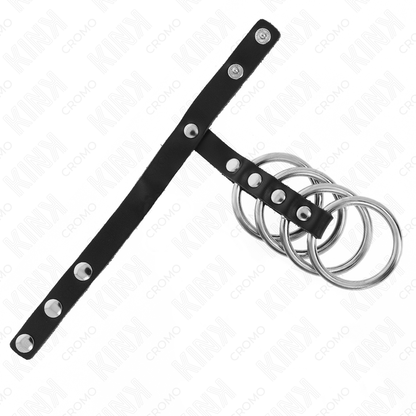 KINK - 4 METALEN PENISRINGEN VAN 3.8 CM, VERBONDEN MET LEREN RIEM 22 X 1.5 CM EN DRUKSLUITING