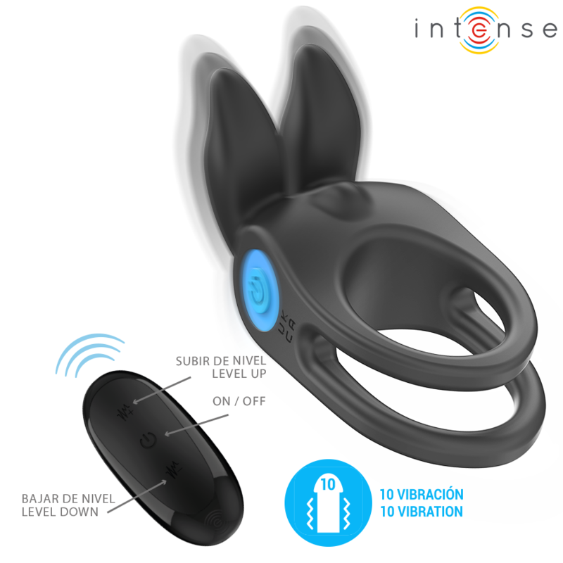 INTENSE - SAM VIBRATOR DUBBELE PENISRING 10 TRILLINGEN ZWART