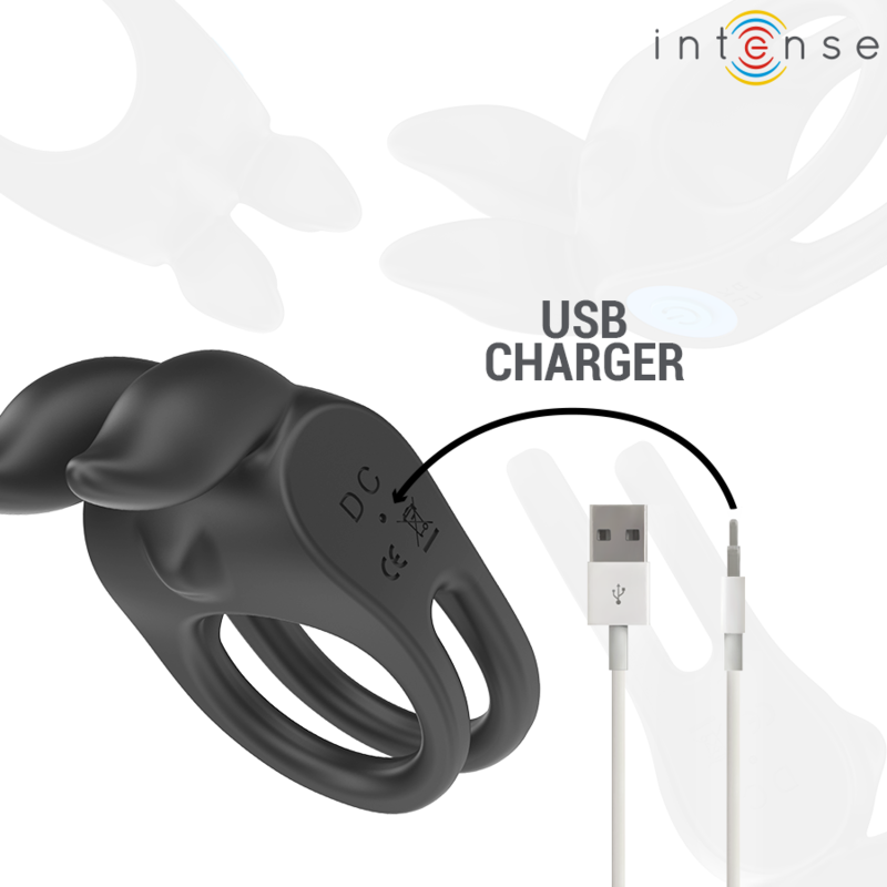 INTENSE - SAM VIBRATOR DUBBELE PENISRING 10 TRILLINGEN ZWART