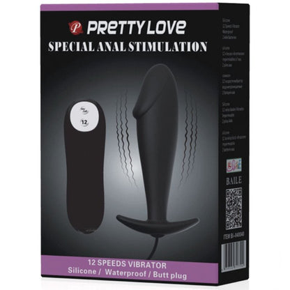 PRETTY LOVE - SILICONEN ANALE PLUG IN PENISVORM MET 12 TRILMODI ZWART