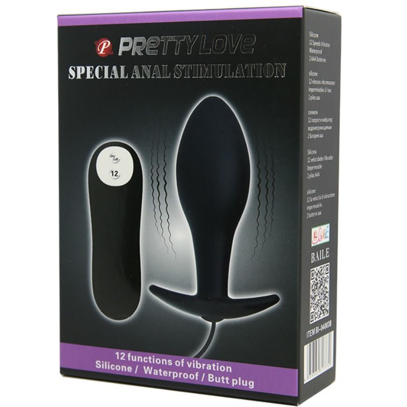 PRETTY LOVE - ANALE PLUG IN ANKERVORM VAN SILICONEN MET 12 TRILMODI, ZWART