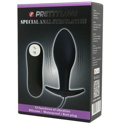 PRETTY LOVE - ANALE PLUG IN ANKERVORM VAN SILICONEN MET 12 TRILMODI, ZWART