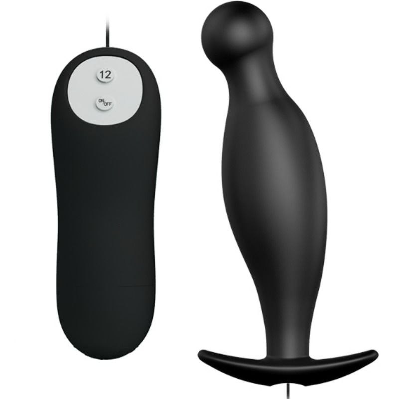 PRETTY LOVE - SILICONEN ANALE PLUG MET 12 TRILMODI, ZWART
