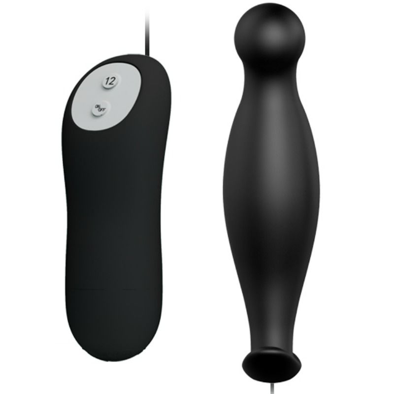 PRETTY LOVE - SILICONEN ANALE PLUG MET 12 TRILMODI, ZWART
