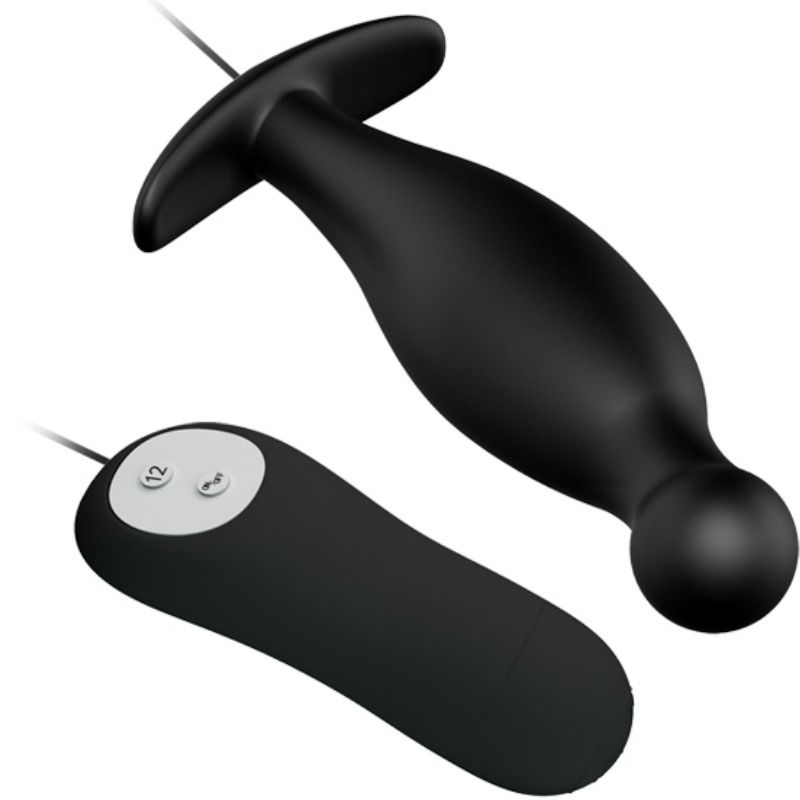 PRETTY LOVE - SILICONEN ANALE PLUG MET 12 TRILMODI, ZWART