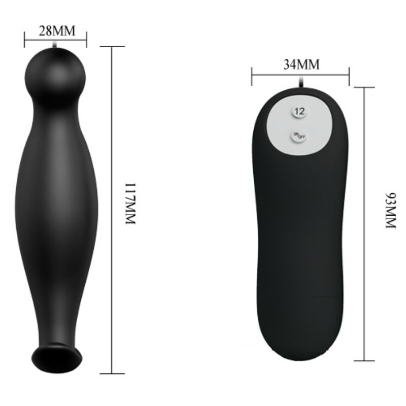 PRETTY LOVE - SILICONEN ANALE PLUG MET 12 TRILMODI, ZWART