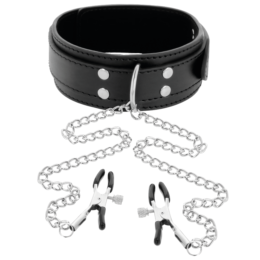 DARKNESS - Halsband met tepelklemmen zwart