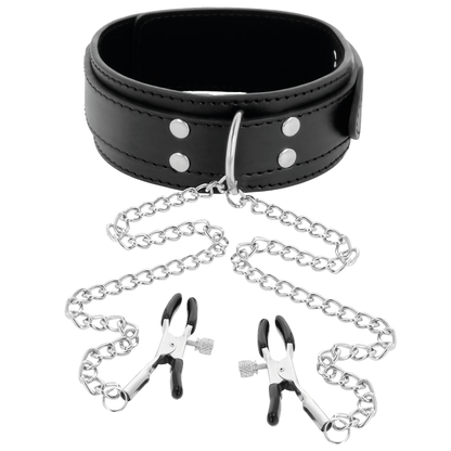 DARKNESS - Halsband met tepelklemmen zwart