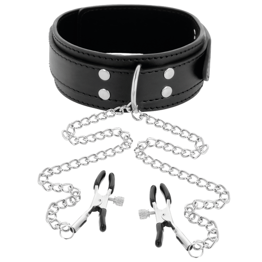 DARKNESS - Halsband met tepelklemmen zwart