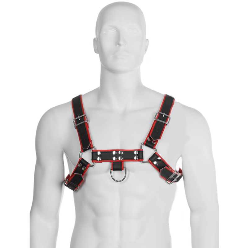 LEATHER BODY - KETTINGHARNAS III ZWART / ROOD
