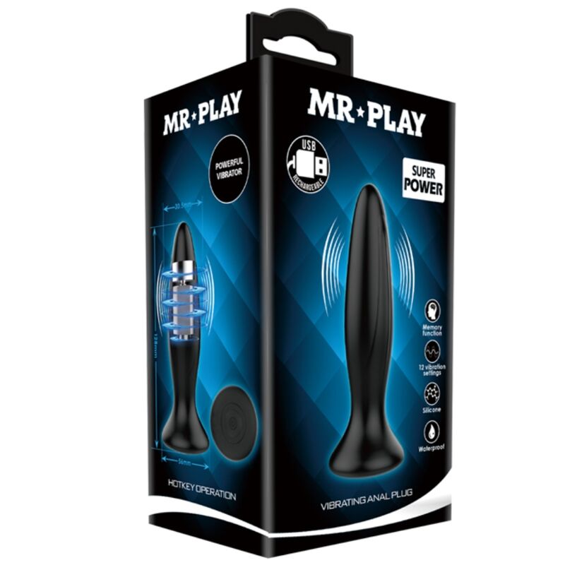 MR PLAY - OPLAADBARE ZWARTE VIBRERENDE ANALE PLUG